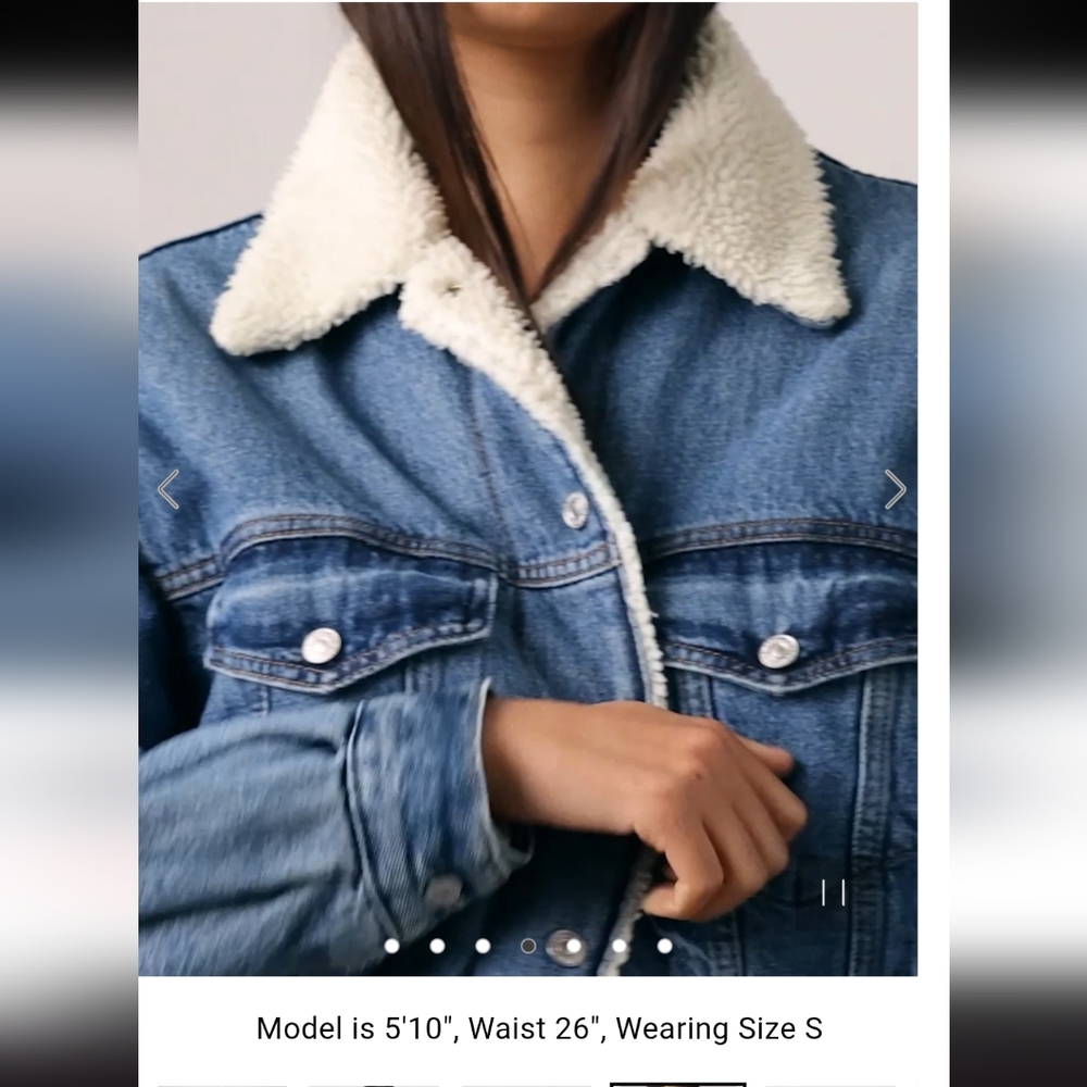Levi's Blue Denim 90's Trucker Jacket with Cream Sherpa Collar - Picture 5 of 7